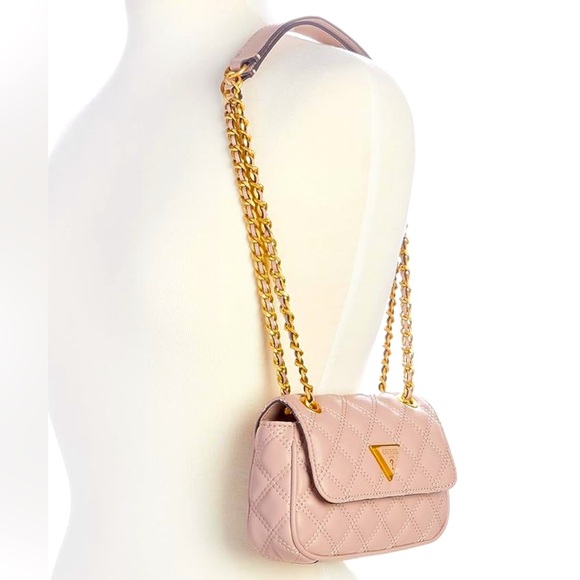 GUESS Giully Mini Convertible Quilted Crossbody Apricot Cream Pink AUTHENTIC - Picture 8 of 16